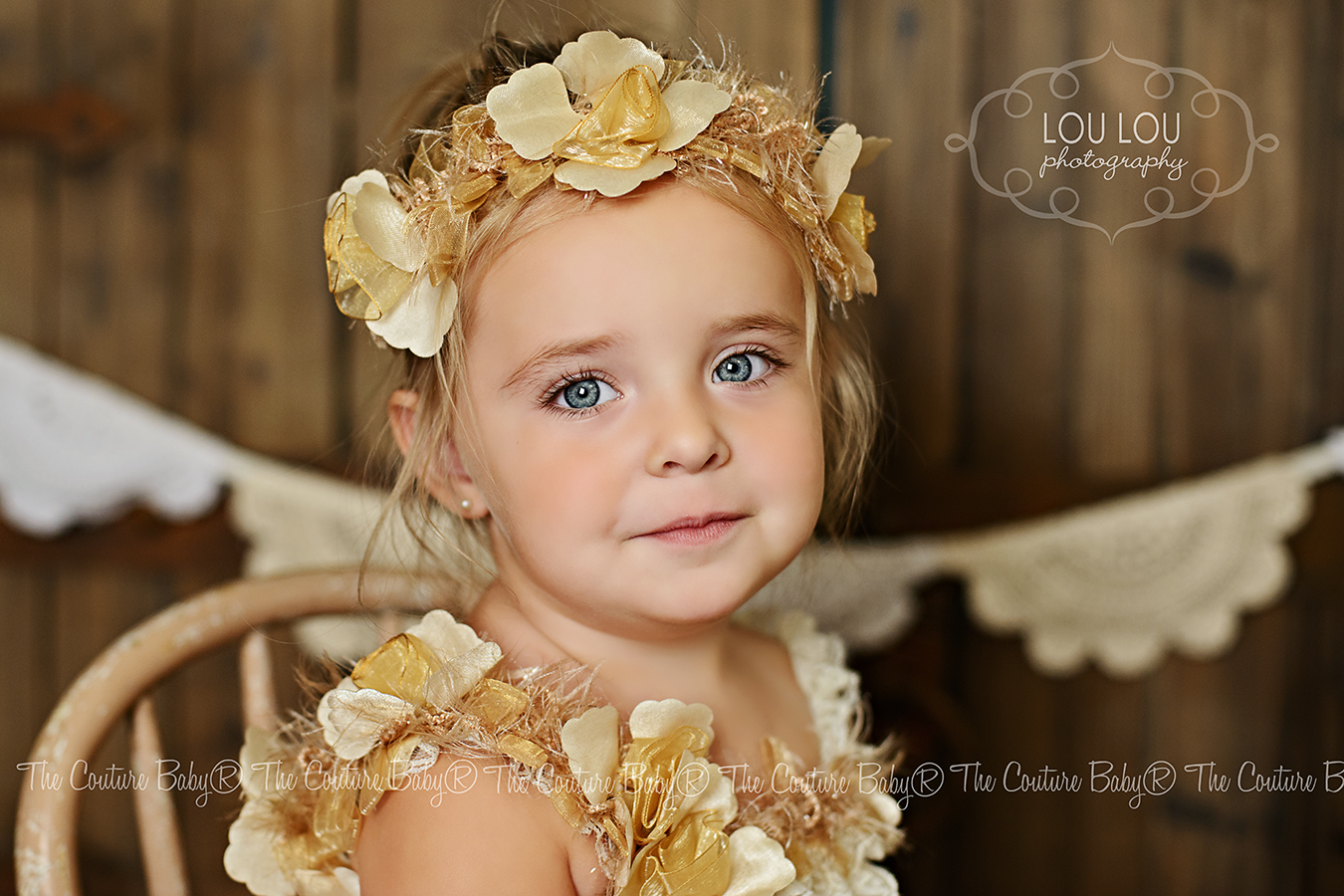 Golden Girl Floral Halo Headband The Couture Baby & Child Boutique
