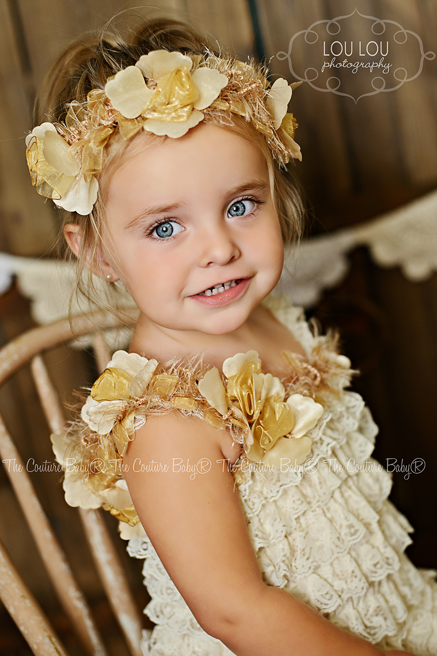 Golden Girl Floral Halo Headband The Couture Baby & Child Boutique