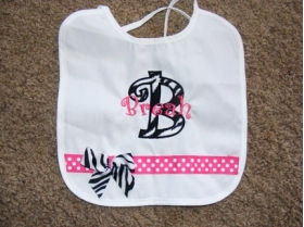 Customized Embroidered Bib with Name, Initial, Ribbon and Bow
