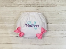 Embroidered name and Initial Diaper Cover with bows