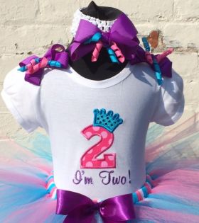 "Bow Beautiful Birthday Party Princess" Colorful 3 pc Personalized Tutu Set
