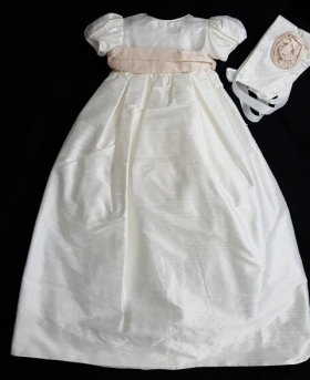 L'Pety Canar Ivory & Blush Silk Cristening Gown & Hat Set (6m)