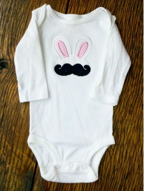 Layette with pink Applique and white bunny Design and black Applique moustache Design