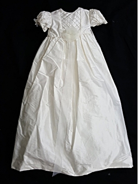 Christie Helene-Custom Ivory Silk Rosette & Pearls Christening Gown (6 months)
