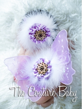 Lavender Sequins Marabou Feathers and Vintage Crystal Sequin & Flowers Butterfly Wings & Headband Photo Prop Set