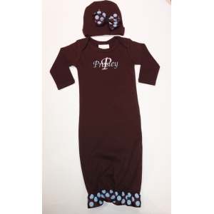 Brown & Teal Layette Personalized Gown Set