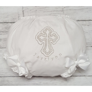 White & Silver Cross Personalized Christening Diaper Cover Bloomers
