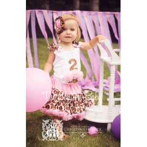Pink Giraffe Age One Two or Three Cupcake Pink & Brown Birthday Petti Skirt Set