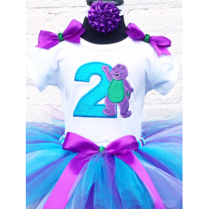 Barney Purple & Teal Glitter Birthday Tutu 3 Pc Personalized Set Age 1 2 3 4 5