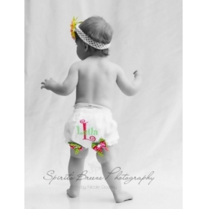 Embroidered Phrase and age Diaper Cover with bows