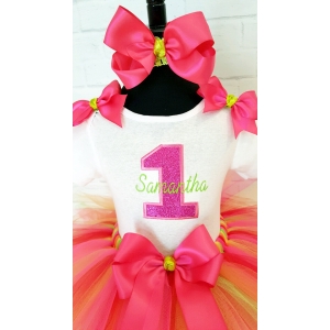 Fuchsia & Lime Personalized Birthday Tutu 3 pc Set-Age 1 2 3 4 5