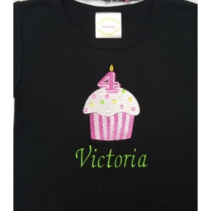 Personalized Cupcake Birthday Pink or Black Dress & Bow