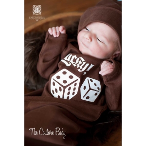 Lucky Dice Boys Brown Layette Gown & Hat Set