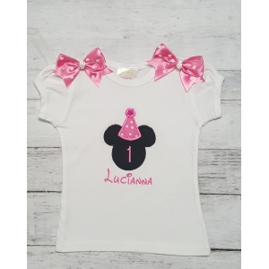 1st Birthday Minnie Mouse Hot Pink & White Dot Personalized Name Shirt, Onesie or Tank Top