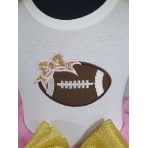 Girly Football Personalized Pink & Gold Ribbon Birthday Tutu 3 Pc Set-Tutu-Shirt-Headband Set
