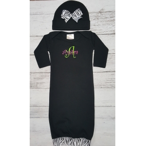 Zebra Personalized Layette Gown & Hat Set